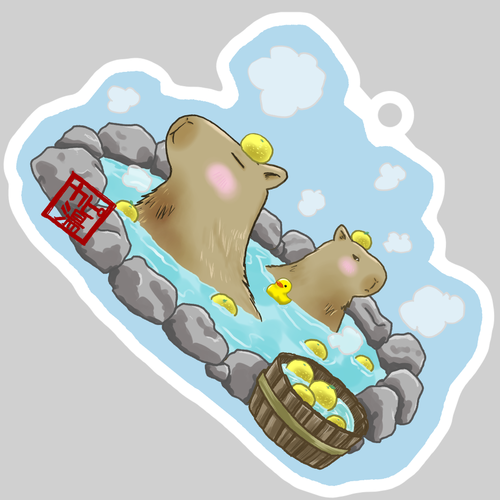 カピバラ温泉 ダイカットアクリルキーホルダー(8×8cm)