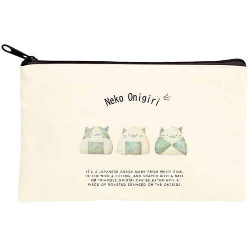 ネコ おにぎり キャンバスポーチ(S)【白プリント有】