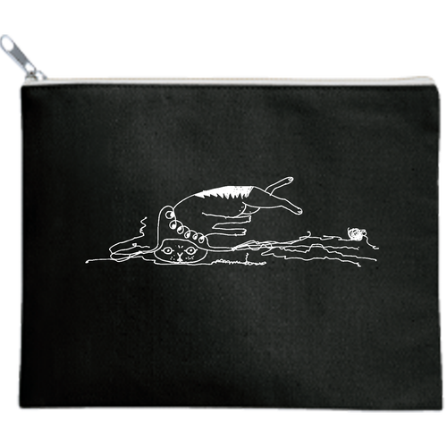 テンパった_しろ キャンバスフラットポーチ（M）【白プリント有】