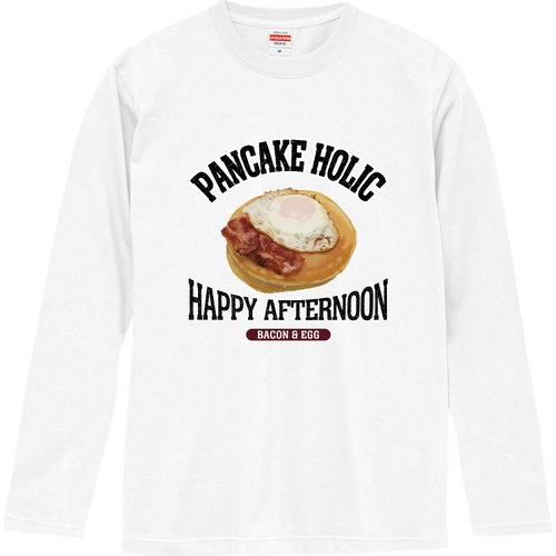 パンケーキ　ベーコンエッグ（ビンテージ風） ロングスリーブTシャツ