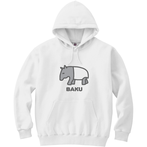 ちょっと悲しいことがあったバク (灰) 軽量プルパーカー (長袖プリント)