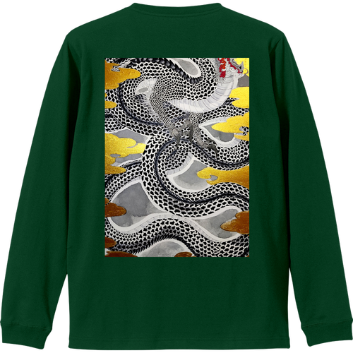 【背面プリント(リブつき)】龍の鱗・長袖Tシャツ リブ付 ロングスリーブＴシャツ