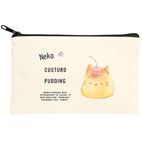 ネコ プリン キャンバスポーチ(S)【白プリント有】