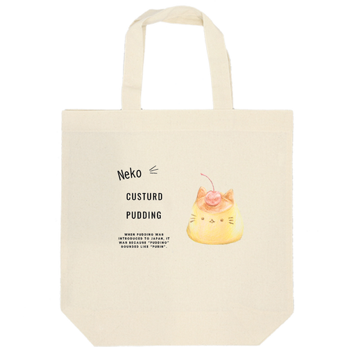 ネコ プリン 厚手コットンマチ付トート(M)