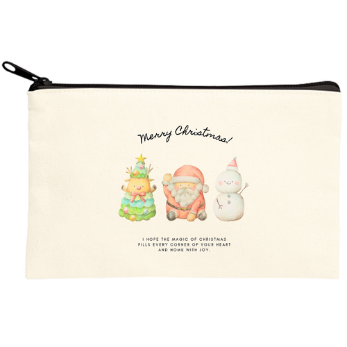 クリスマス サンタクロース トナカイ 雪だるま キャンバスポーチ(S)【白プリント有】
