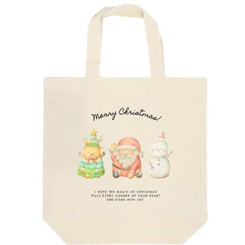 クリスマス サンタクロース トナカイ 雪だるま 厚手コットンマチ付トート(M)