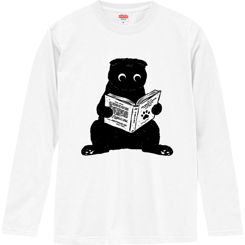 スコ座りで読書（スコティッシュフォールド） ロングスリーブTシャツ