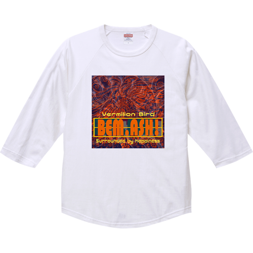【ビェム.アッシュ】シリーズ　『四聖獣(朱雀=Vermilion Bird)＆アンモナイトの化石』 ラグランTシャツ（七分袖）