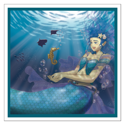 【おちょぼ口さん】人魚 100mmホワイトステッカー・シール