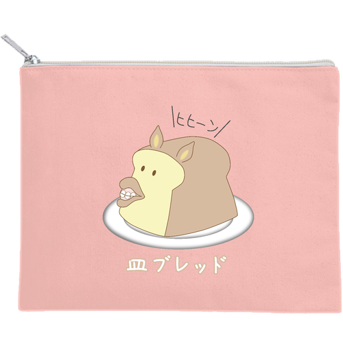 【サラブレッド - 皿にブレッドが騎乗】ポーチ キャンバスフラットポーチ（M）【白プリント有】