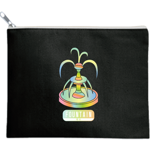 【FOUNTAIN - 都会のオアシス 噴水】ポーチ キャンバスフラットポーチ（M）【白プリント有】