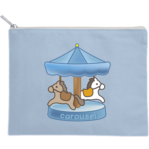 carousel／メリーゴーランド・ウマ・午年 キャンバスポーチ（M）【白プリント有】