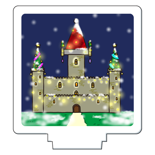 サンタのお城｜クリスマスに アクリルフィギュア正方形(50×50mm)