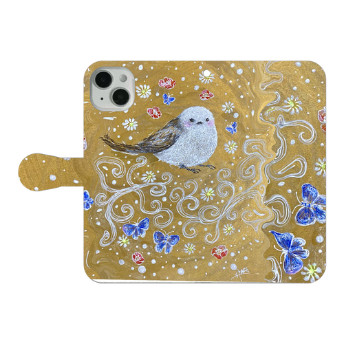 華やぎのシマエナガ(手帳型スマホケース用デザイン) iPhone14 Plus 手帳型スマホケース