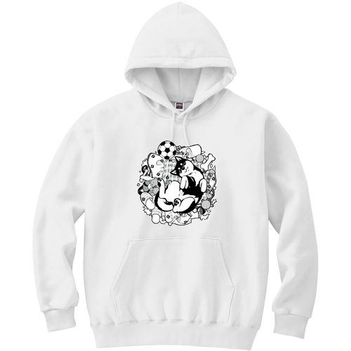 かわいい黒柴：いたずら 軽量プルパーカー (長袖プリント)