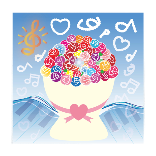 ピアノの海をバックにプロポーズハンカチ ソフトタッチミニタオル