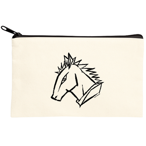 シンプルな馬･黒 キャンバスポーチ(S)【白プリント有】