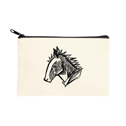 描き込まれた馬･黒 キャンバスポーチ（S）
