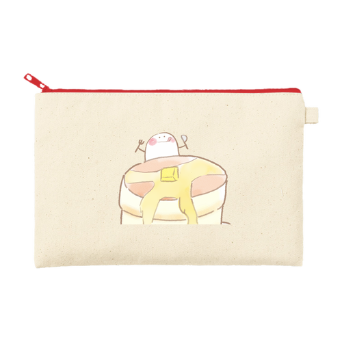 ホットケーキいただきまーす カラーファスナーキャンバスフラットポーチ（M）