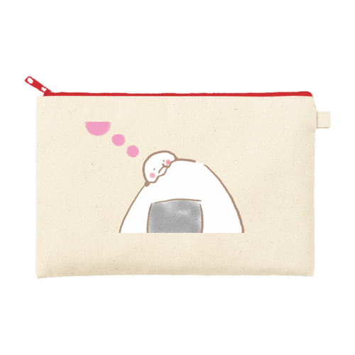 おにぎりぱくつ カラーファスナーキャンバスフラットポーチ（M）