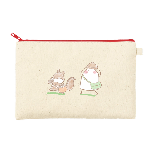 りすさんとえいほ カラーファスナーキャンバスフラットポーチ（M）