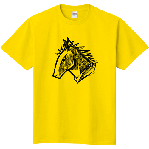 描き込まれた馬･黒 キッズＴシャツ