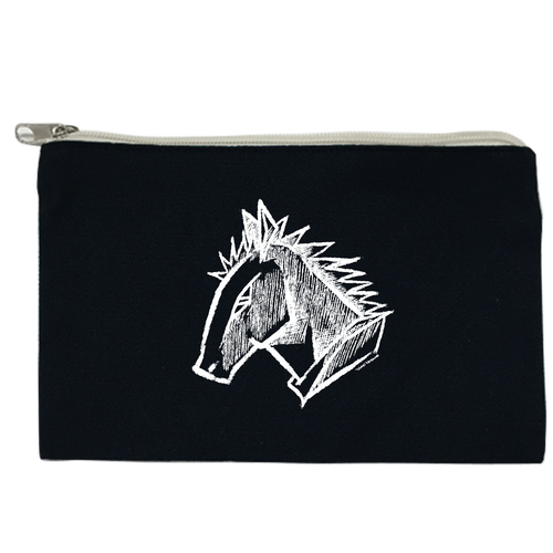 描き込まれた馬･白 キャンバスポーチ(S)【白プリント有】