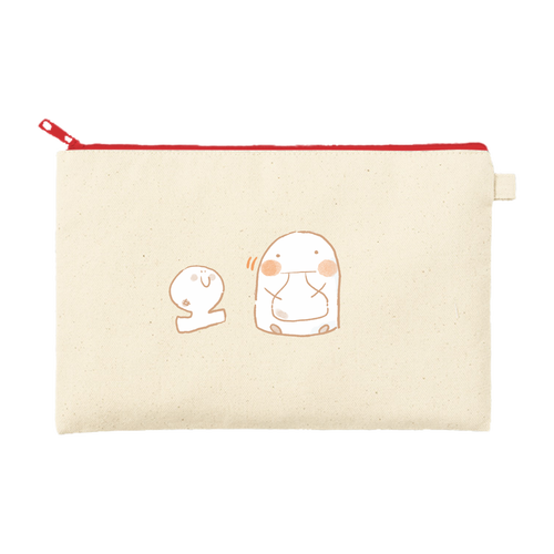 おもちもちもち カラーファスナーキャンバスフラットポーチ（M）