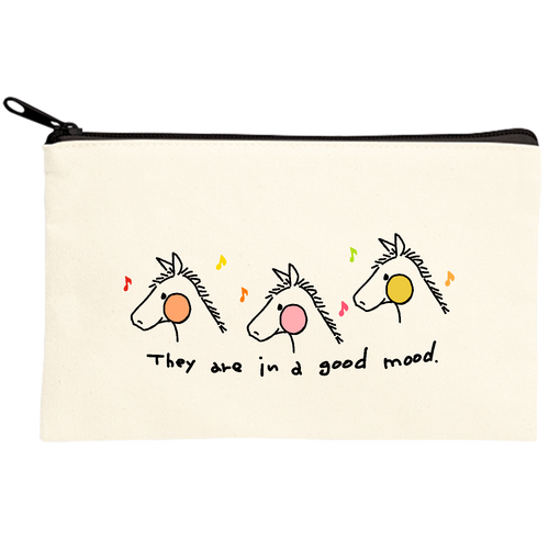 ご機嫌な馬たち キャンバスポーチ(S)【白プリント有】