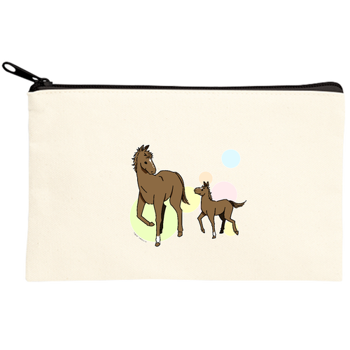 おやこのうま キャンバスポーチ(S)【白プリント有】