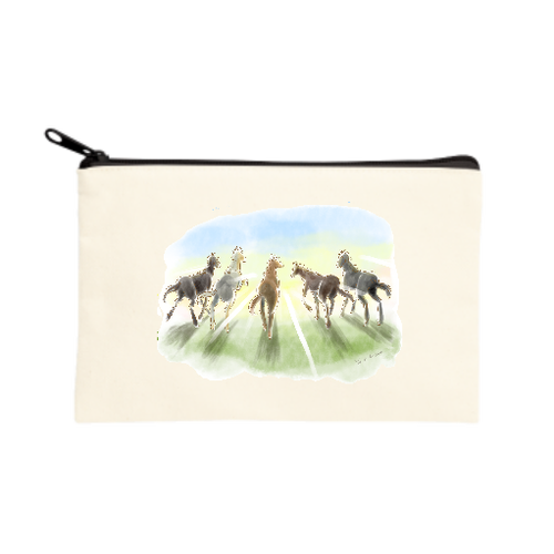 朝焼けと馬たち キャンバスポーチ（S）