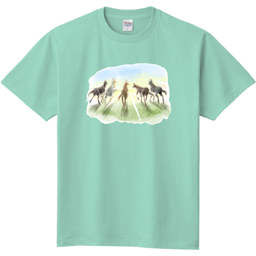 朝焼けと馬たち キッズＴシャツ