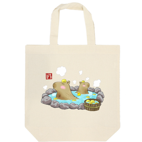 カピバラ温泉 厚手コットンマチ付トート(M)
