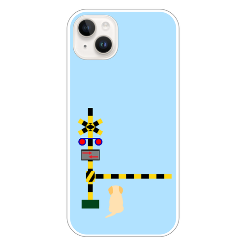 踏切のわんこ（あお） iPhone14 Plus (白)