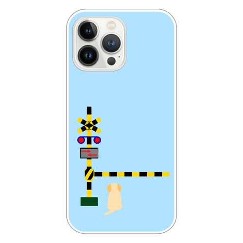 踏切のわんこ（あお） iPhone14 Pro Max (白)