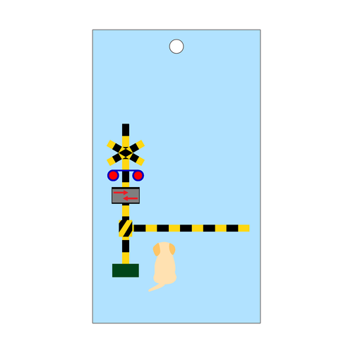 踏切のわんこ（あお） 短冊型アクリルキーホルダー (W40mm H70mm)