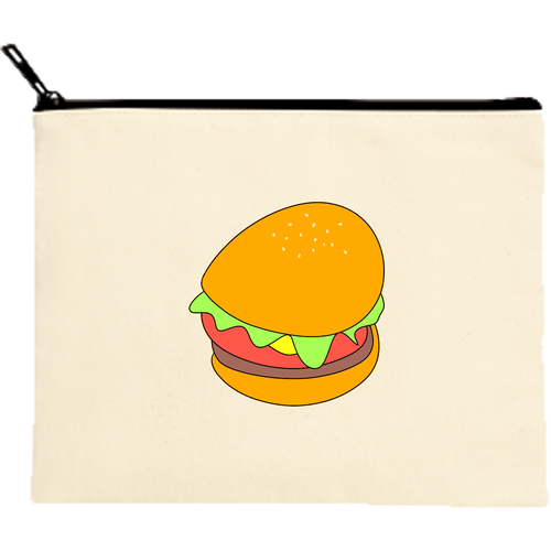 歪んだハンバーガー キャンバスフラットポーチ（M）【白プリント有】