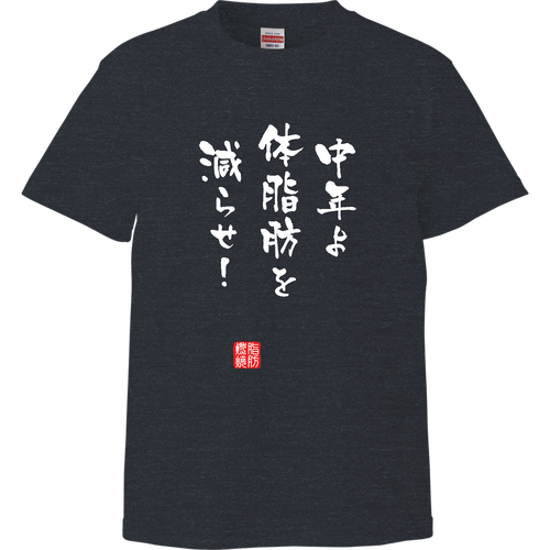中年よ体脂肪を減らせ！『筆文字ver.』(文字ホワイト) ハイクオリティーTシャツ
