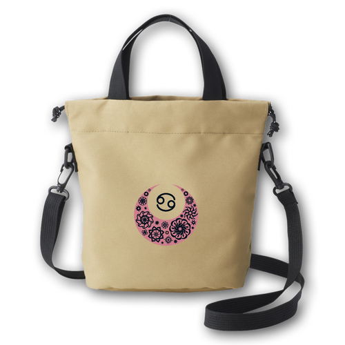 ことばもん／さいわいMoonと星座マーク・蟹座／ミニ巾着バッグ リサイクルポリエステル パースミニバッグ