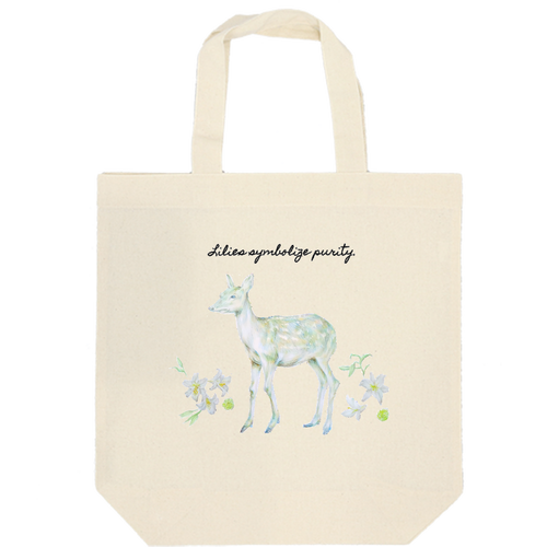 シカ　鹿　雌鹿　ユリ　ゆり　ガーリー　リリー 厚手コットンマチ付トート(M)