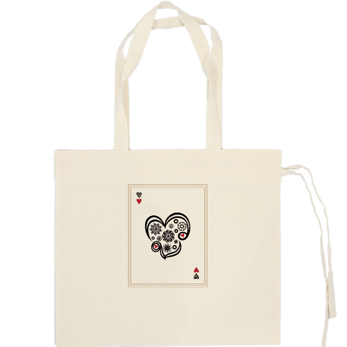 だいすき・ハート　アンティークトランプ風／ことばもんシリーズ 厚手コットンギャザーバッグ