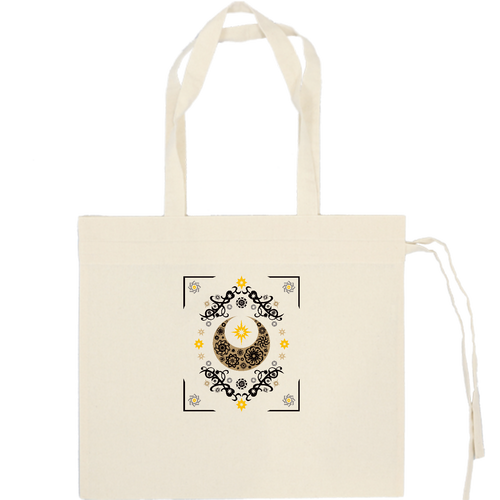 さいわいMoon　魔法風／ことばもんシリーズ 厚手コットンギャザーバッグ