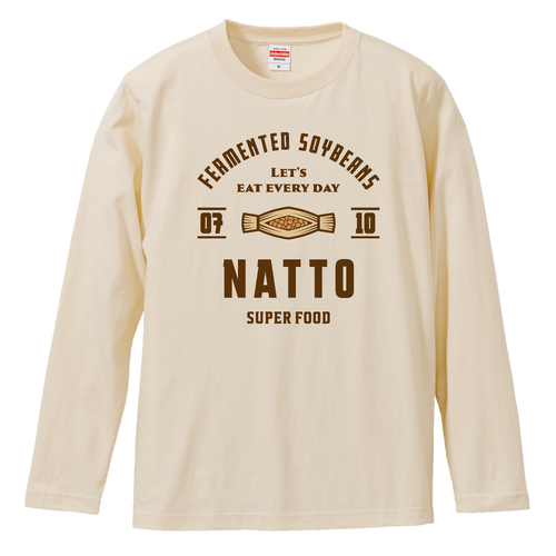 納豆 -Vintage- (文字ブラウン) ロングスリーブTシャツ
