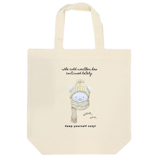 くま　冬　寒い 厚手コットンマチ付トート(M)