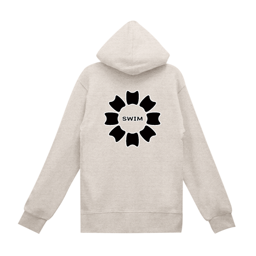 プルフラワー（黒）（SWIM）背面プリント スタンダードWフードプルパーカー