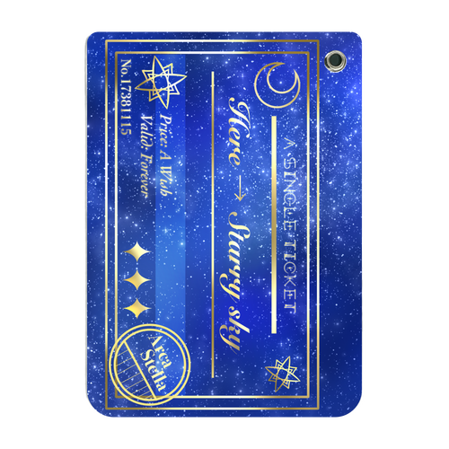 星空行き片道切符風パスケース/宇宙・星が好きな人に PUレザーパスケース(チェーン付き)