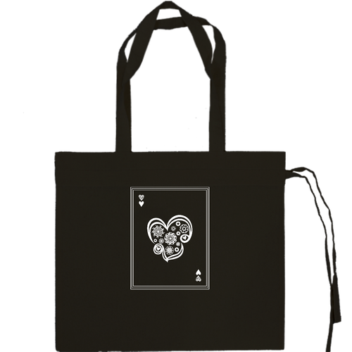 だいすき・ハート　アンティークトランプ風白版／ことばもんシリーズ 厚手コットンギャザーバッグ