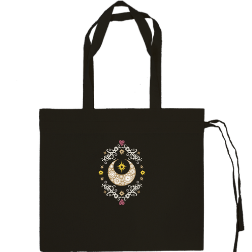 さいわいMoon　ハートな魔法風　淡色版／ことばもんシリーズ 厚手コットンギャザーバッグ