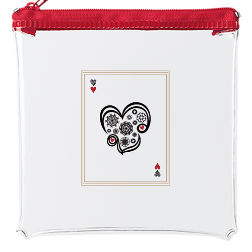 だいすき・ハート　アンティークトランプ風／ことばもんシリーズ／クリアスクエアポーチ カラーファスナークリアポーチ（S）