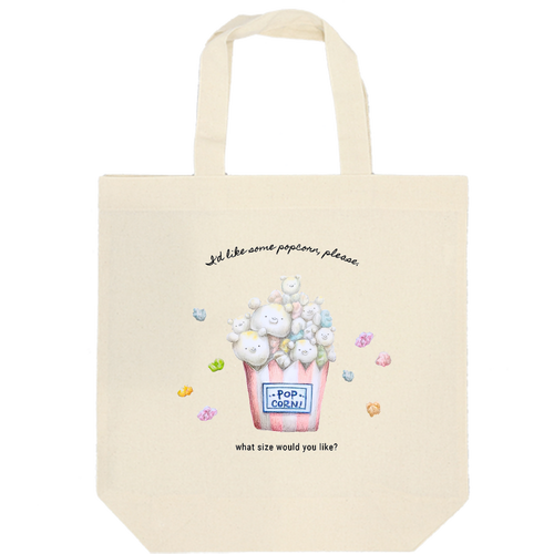 くま ポップコーン 厚手コットンマチ付トート(M)
